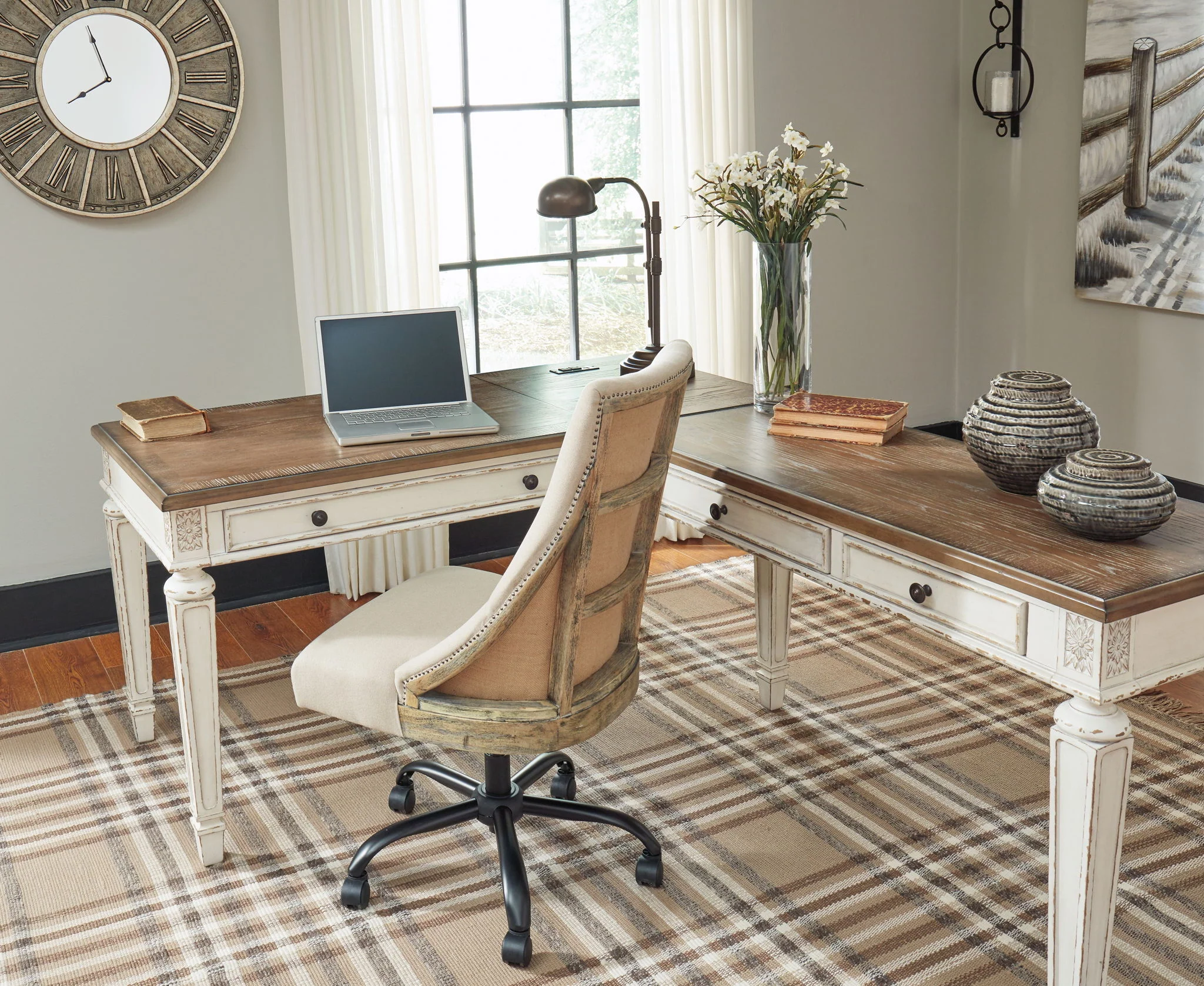 8465-realyn-l-shaped-desk-with-lift-top-white-brown-3.webp Realyn - L Shaped Desk With Lift Top - White / Brown