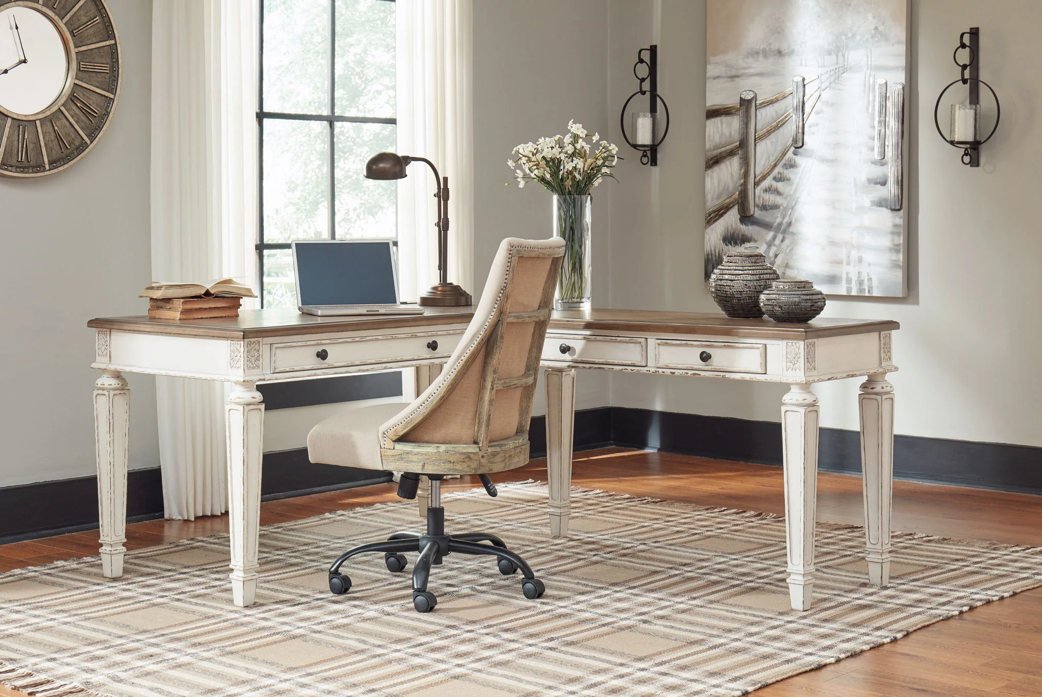 8465-realyn-l-shaped-desk-with-lift-top-white-brown-4.webp Realyn - L Shaped Desk With Lift Top - White / Brown