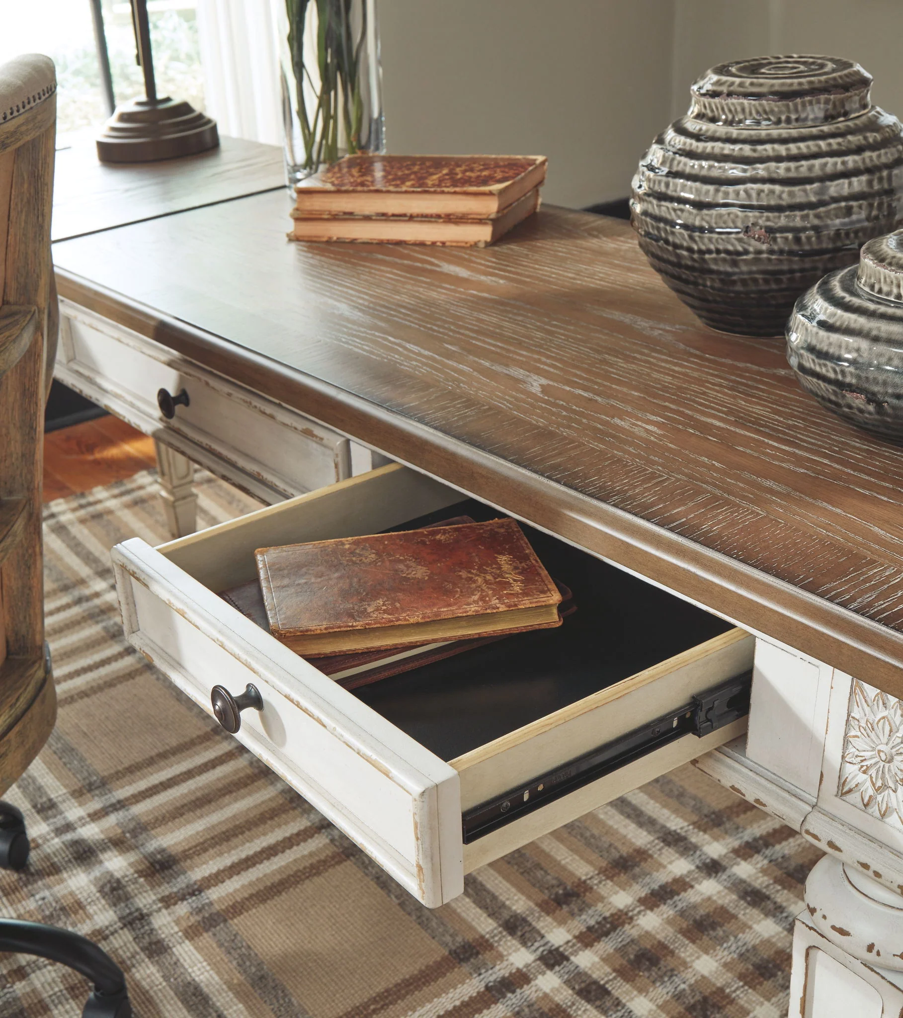 8465-realyn-l-shaped-desk-with-lift-top-white-brown-7.webp Realyn - L Shaped Desk With Lift Top - White / Brown