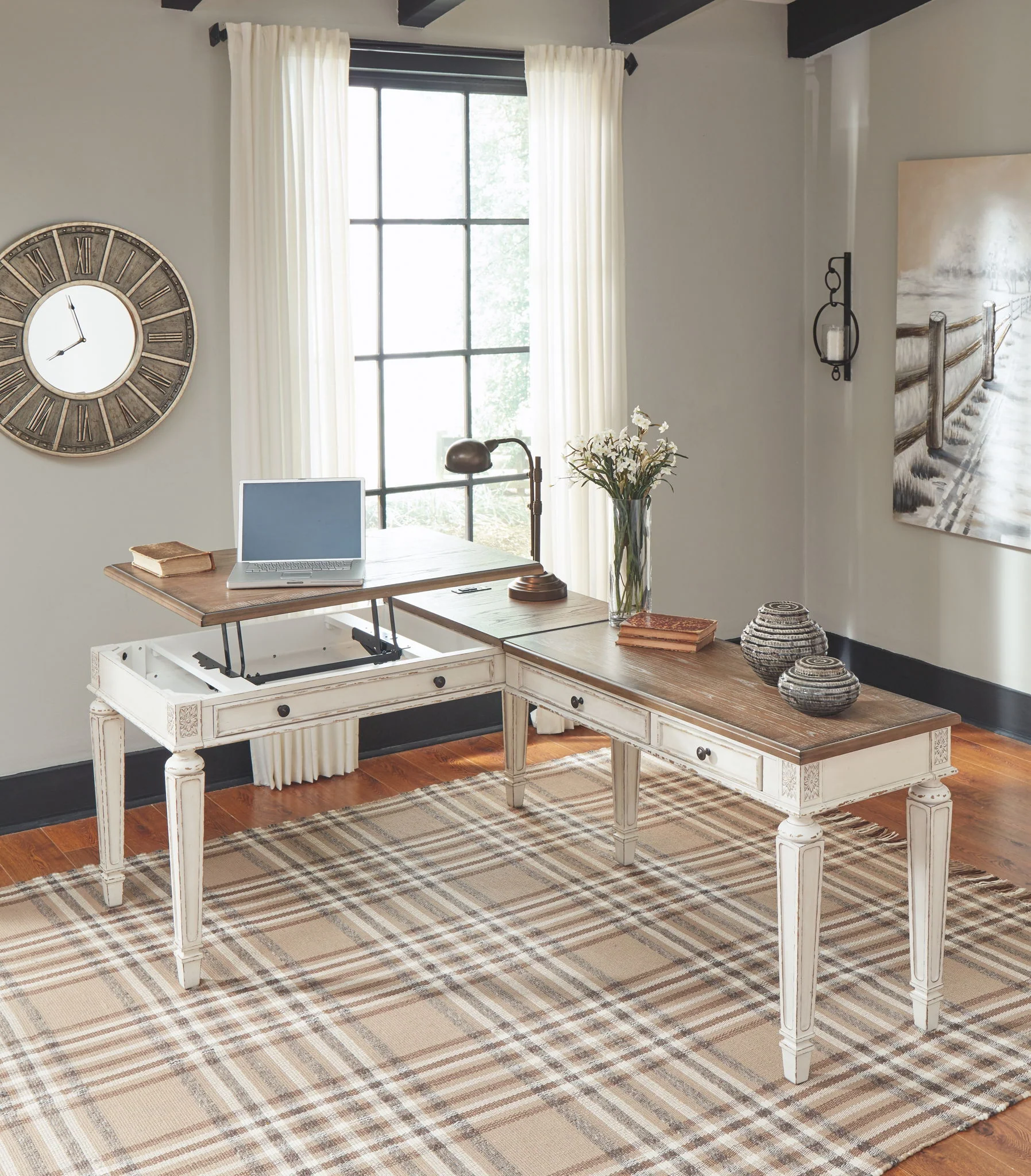 8465-realyn-l-shaped-desk-with-lift-top-white-brown-8.webp Realyn - L Shaped Desk With Lift Top - White / Brown