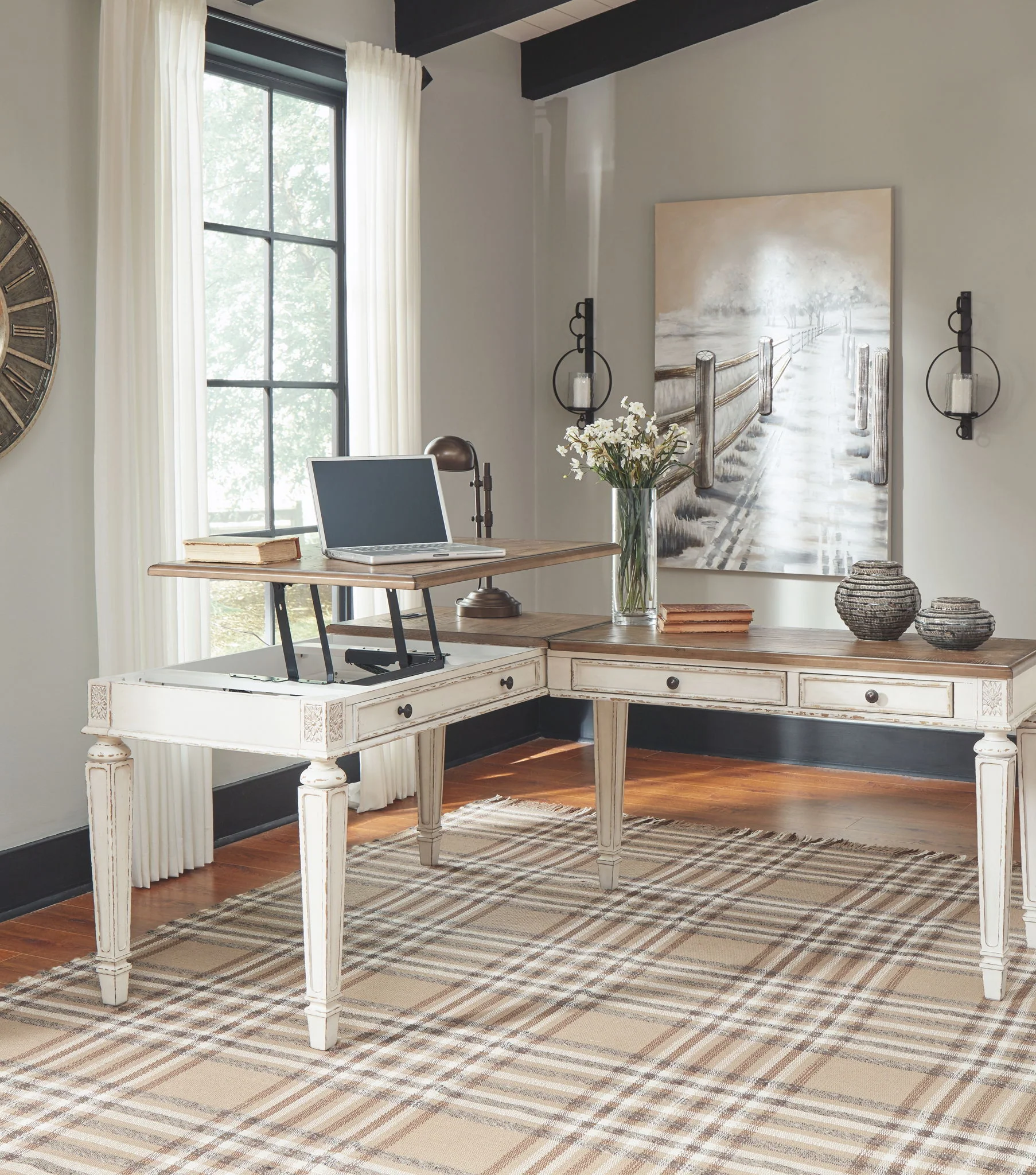 8465-realyn-l-shaped-desk-with-lift-top-white-brown-9.webp Realyn - L Shaped Desk With Lift Top - White / Brown