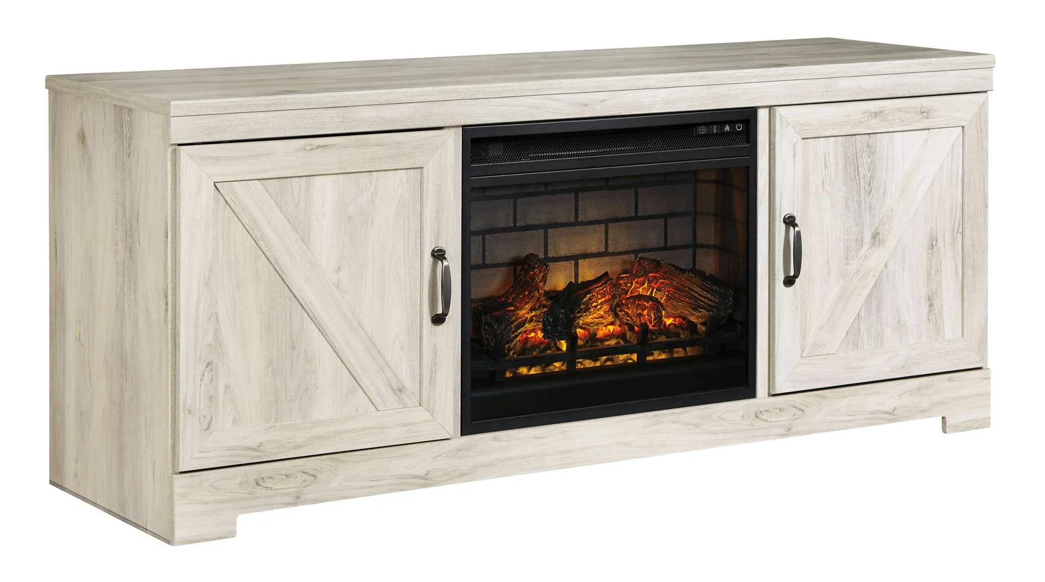 8466-bellaby-63-tv-stand-with-faux-firebrick-fireplace-insert-whitewash-1.webp Bellaby - 63" TV Stand With Faux Firebrick Fireplace Insert - Whitewash