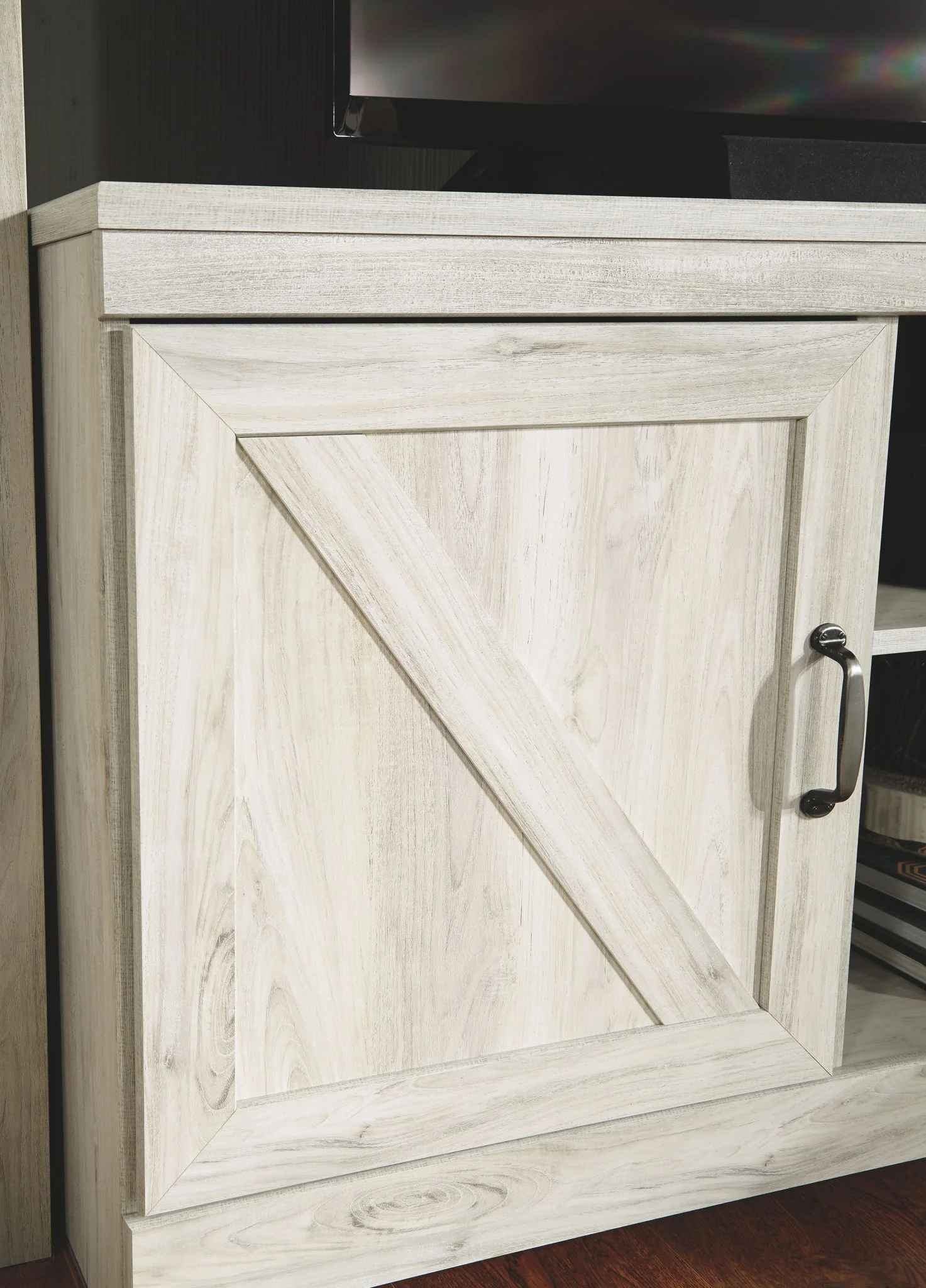 Bellaby - 63" TV Stand With Faux Firebrick Fireplace Insert - Whitewash