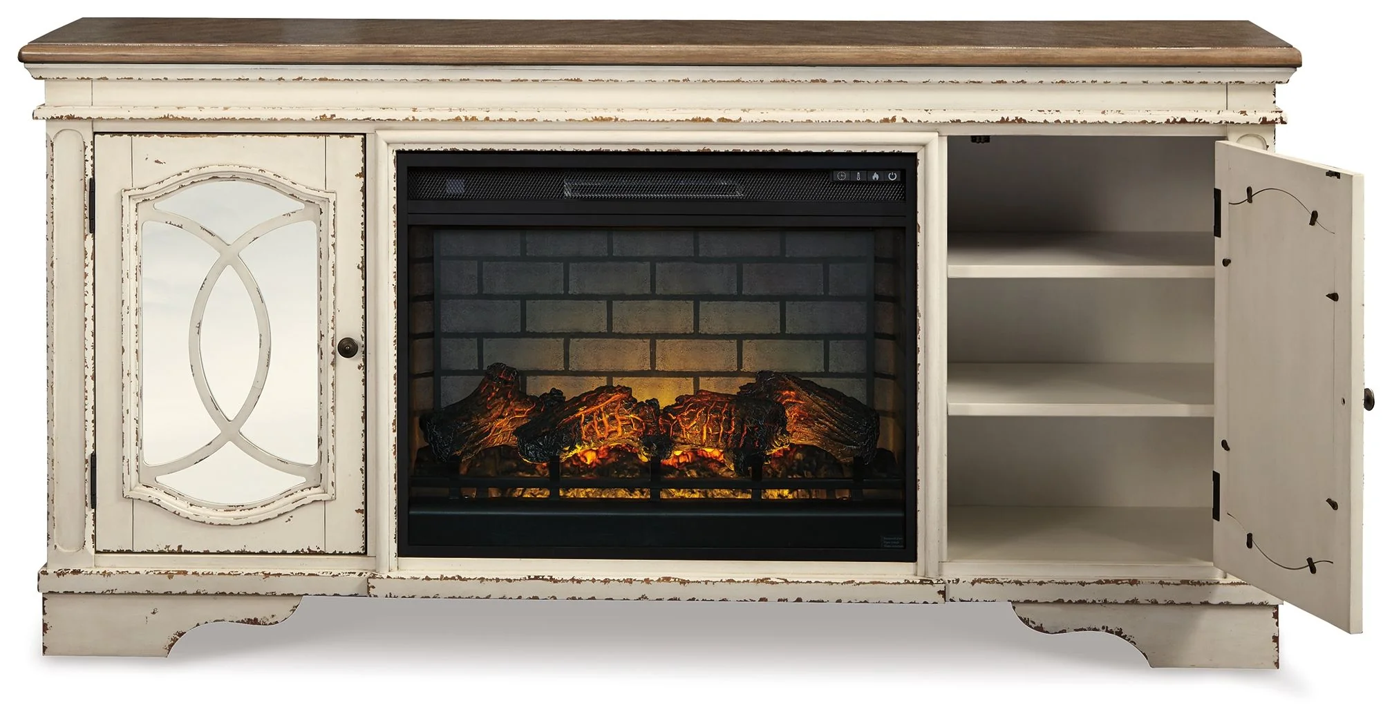 Realyn - 2 Pc. - 74" TV Stand With Electric Infrared Fireplace Insert - Chipped White