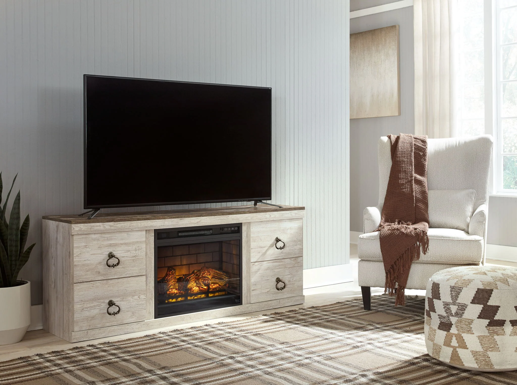 8479-willowton-2-pc.-tv-stand-with-faux-firebrick-fireplace-insert-whitewash-1.webp Willowton - 2 Pc. - TV Stand With Faux Firebrick Fireplace Insert - Whitewash