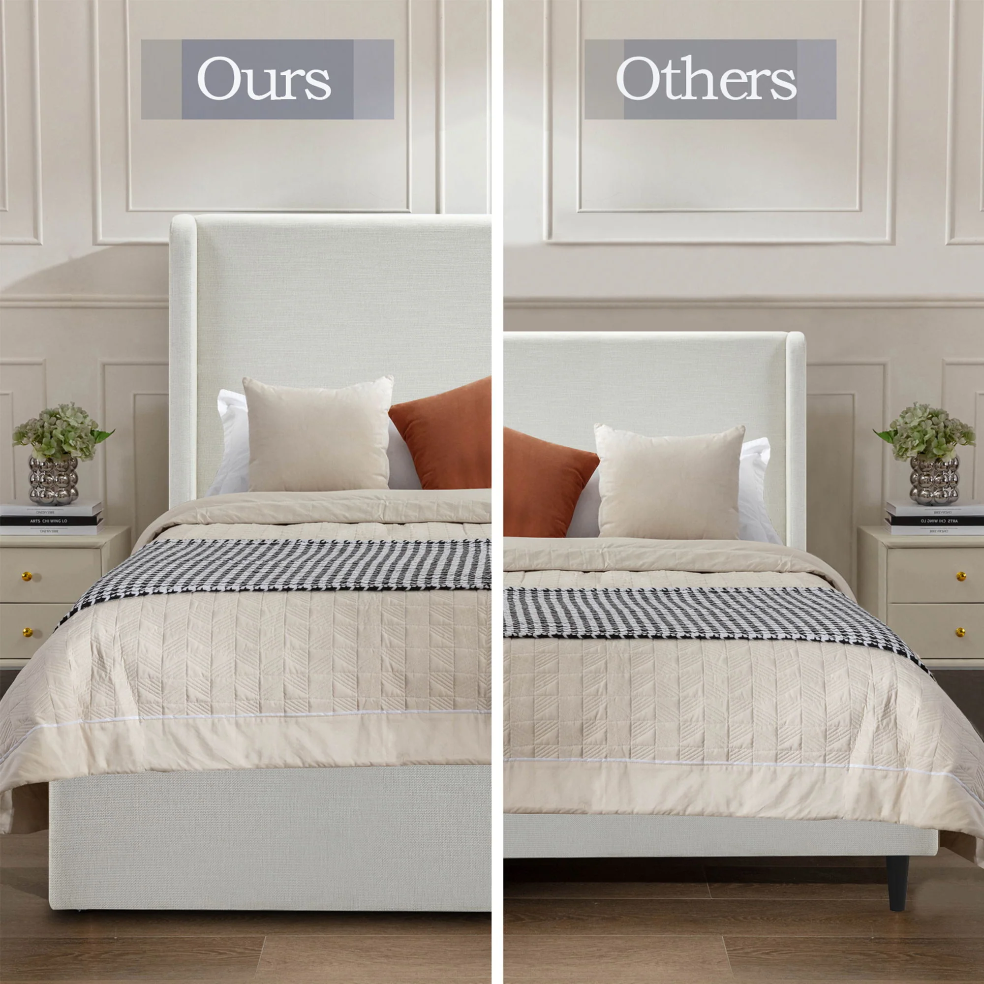 Caron - Upholstered Wingback Bed With High Headboard