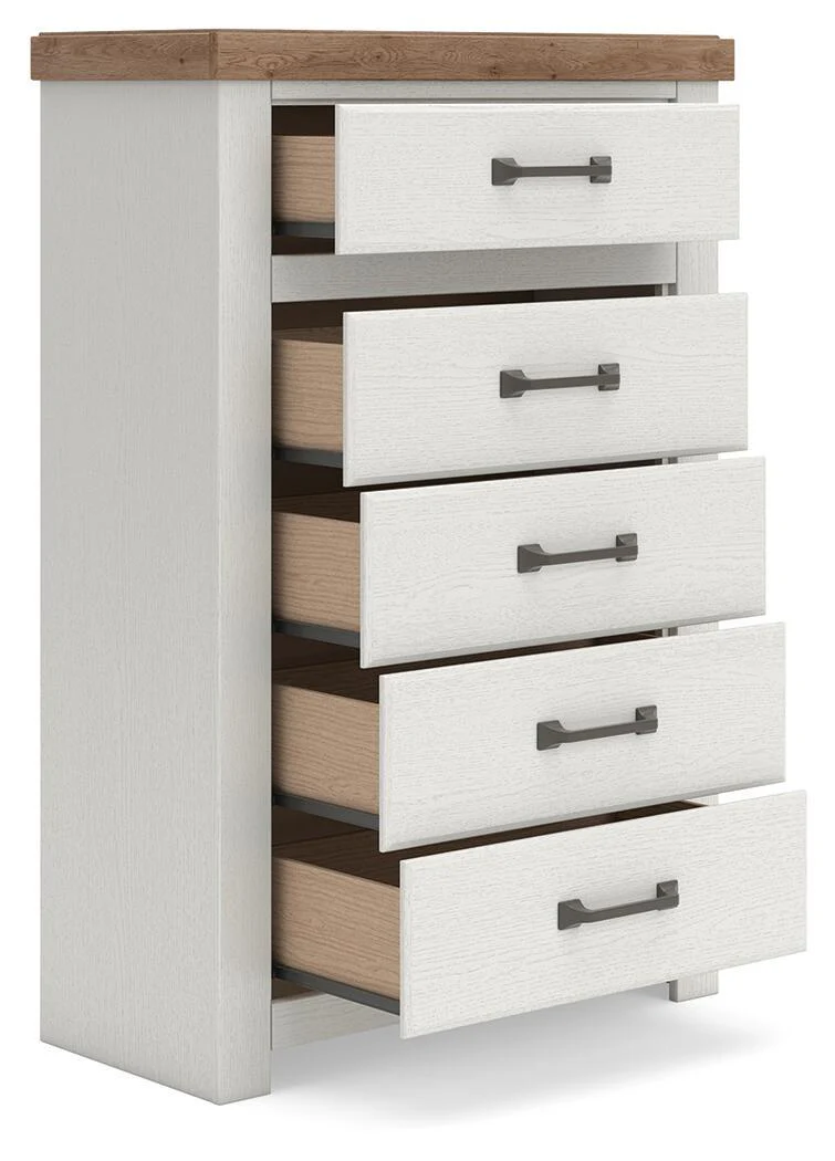 8600-savonport-five-drawer-chest-white-brown-2.webp Savonport - Five Drawer Chest - White / Brown