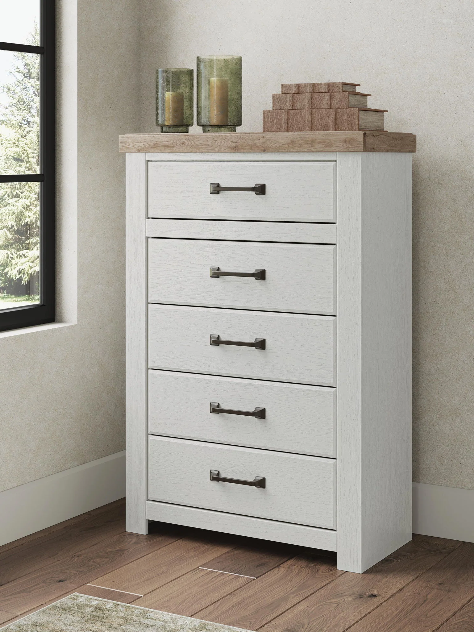 8600-savonport-five-drawer-chest-white-brown-6.webp Savonport - Five Drawer Chest - White / Brown