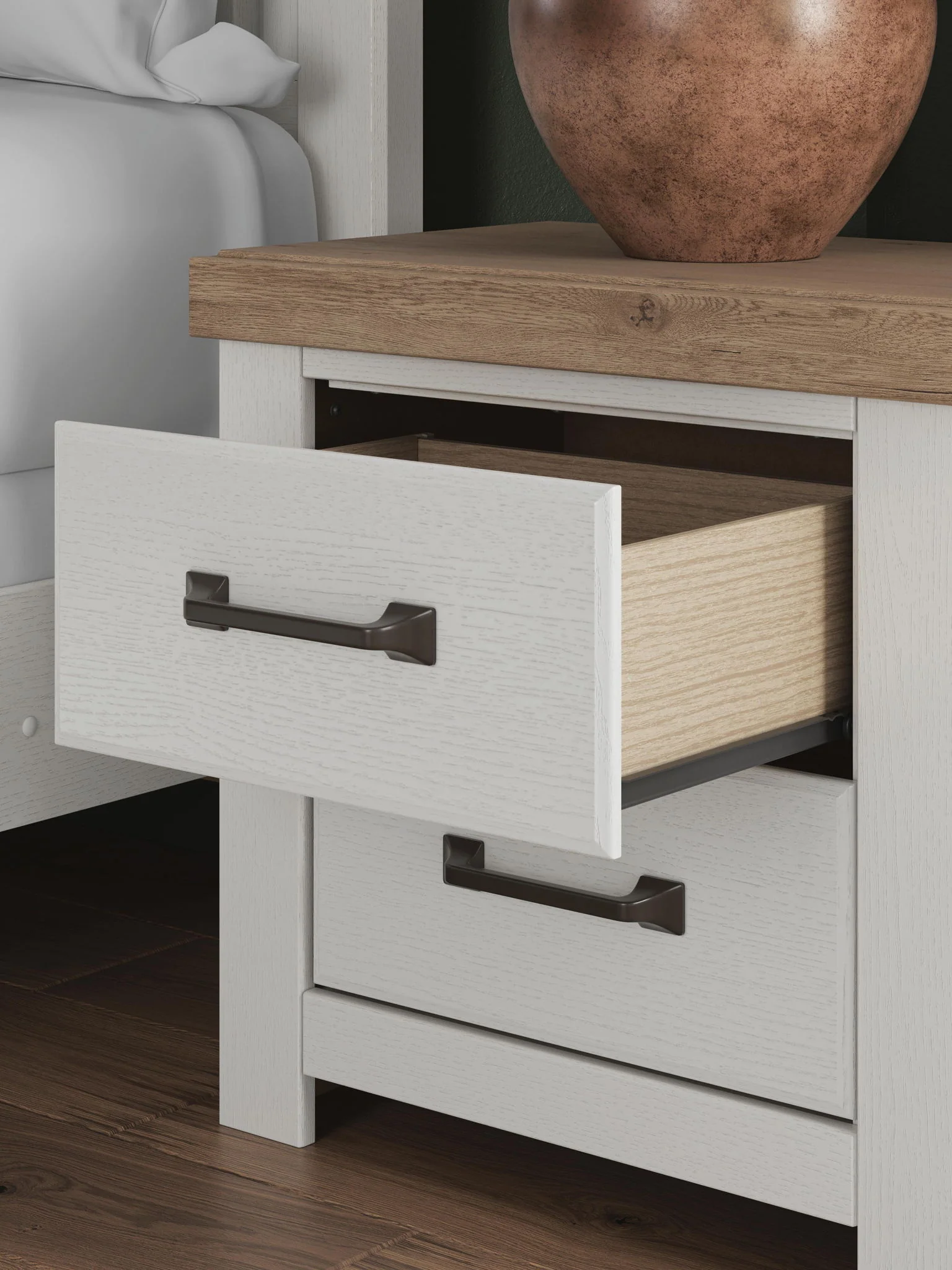 8601-savonport-two-drawer-night-stand-white-brown-5.webp Savonport - Two Drawer Night Stand - White / Brown