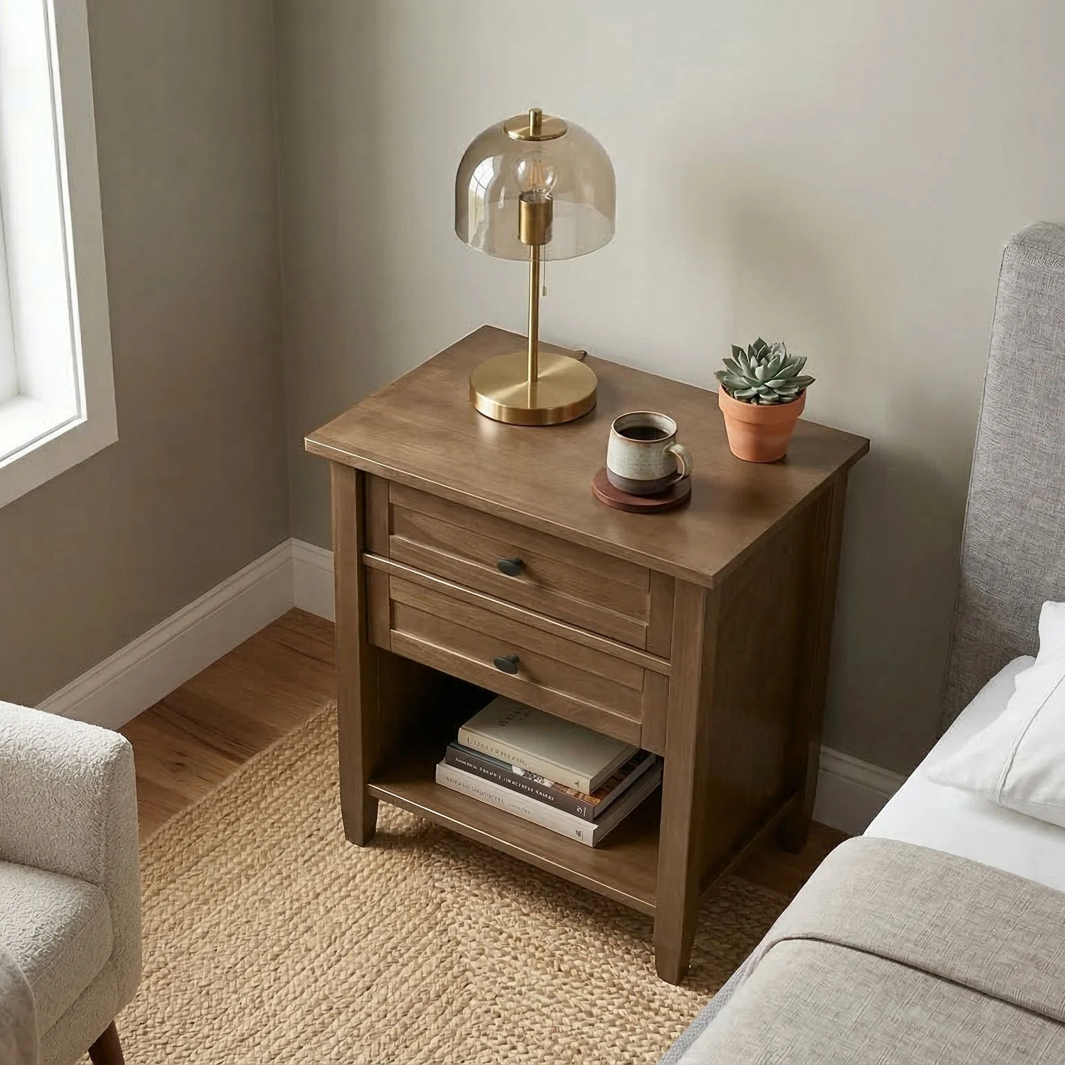 8776-warm-shaker-bedside-table-with-2-drawers-brown-6.webp Warm Shaker - Bedside Table With 2 Drawers - Brown