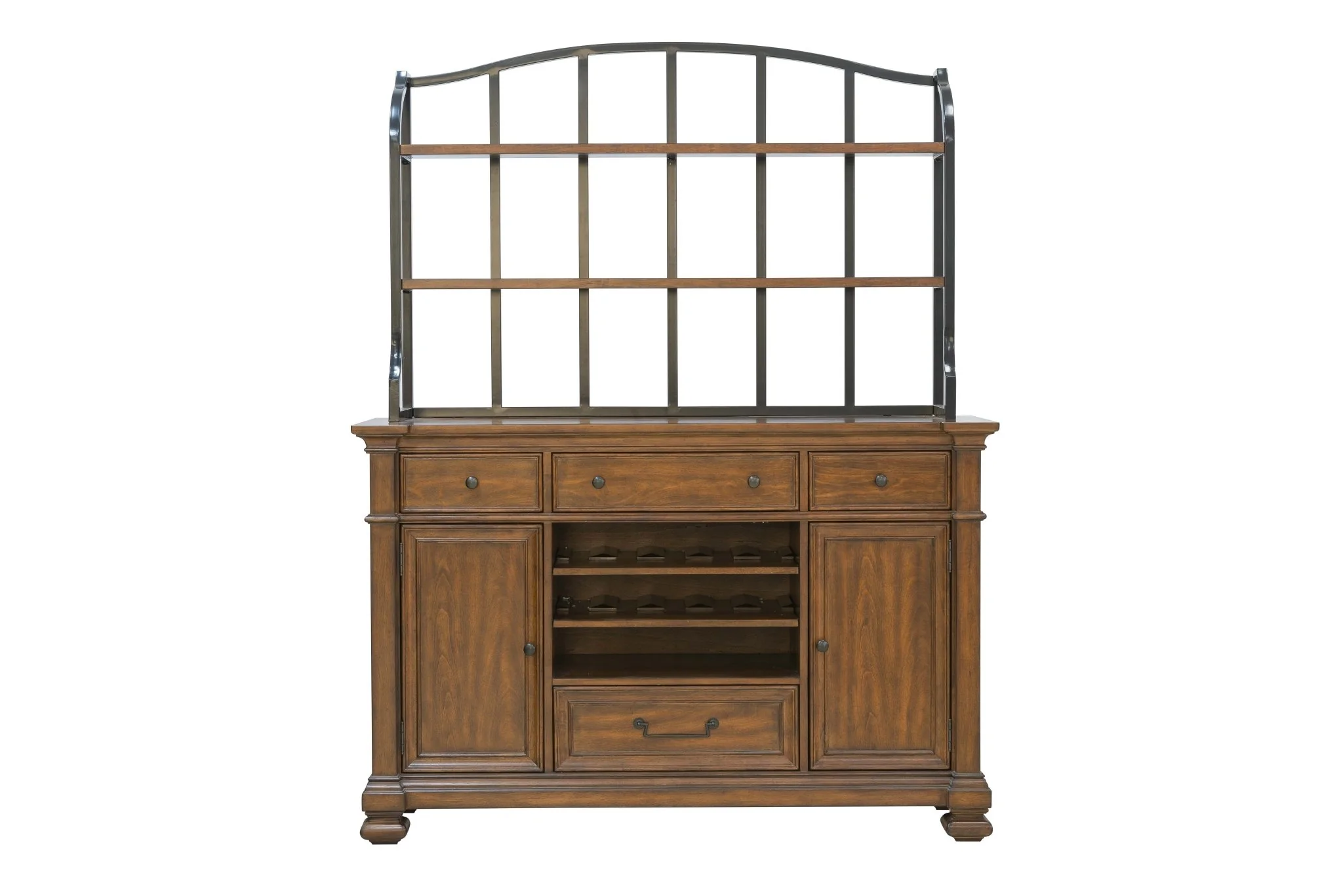 Brown Hutch & Buffet with Wine Storage and Removable Shelves
