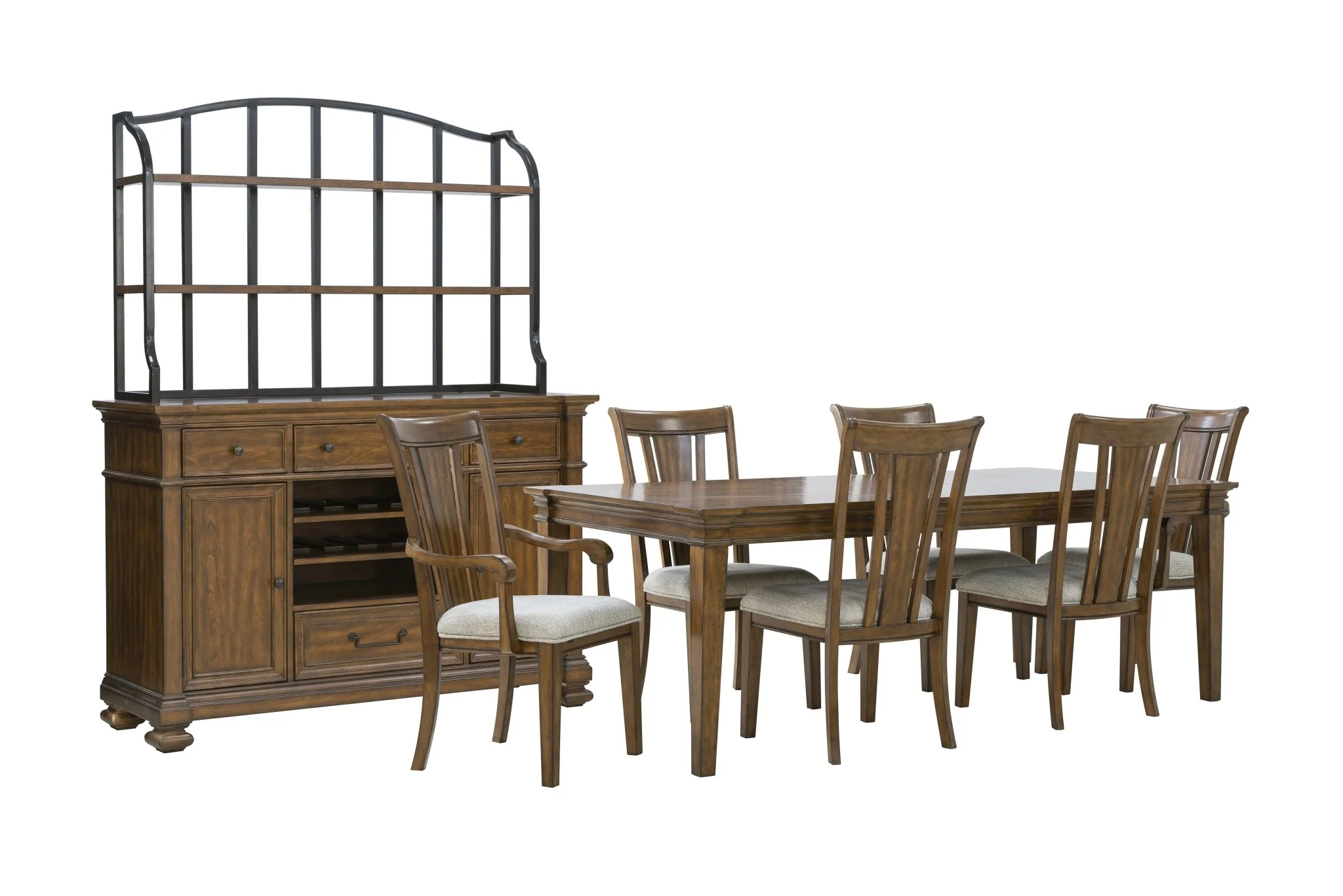 Brown Hutch & Buffet with Wine Storage and Removable Shelves