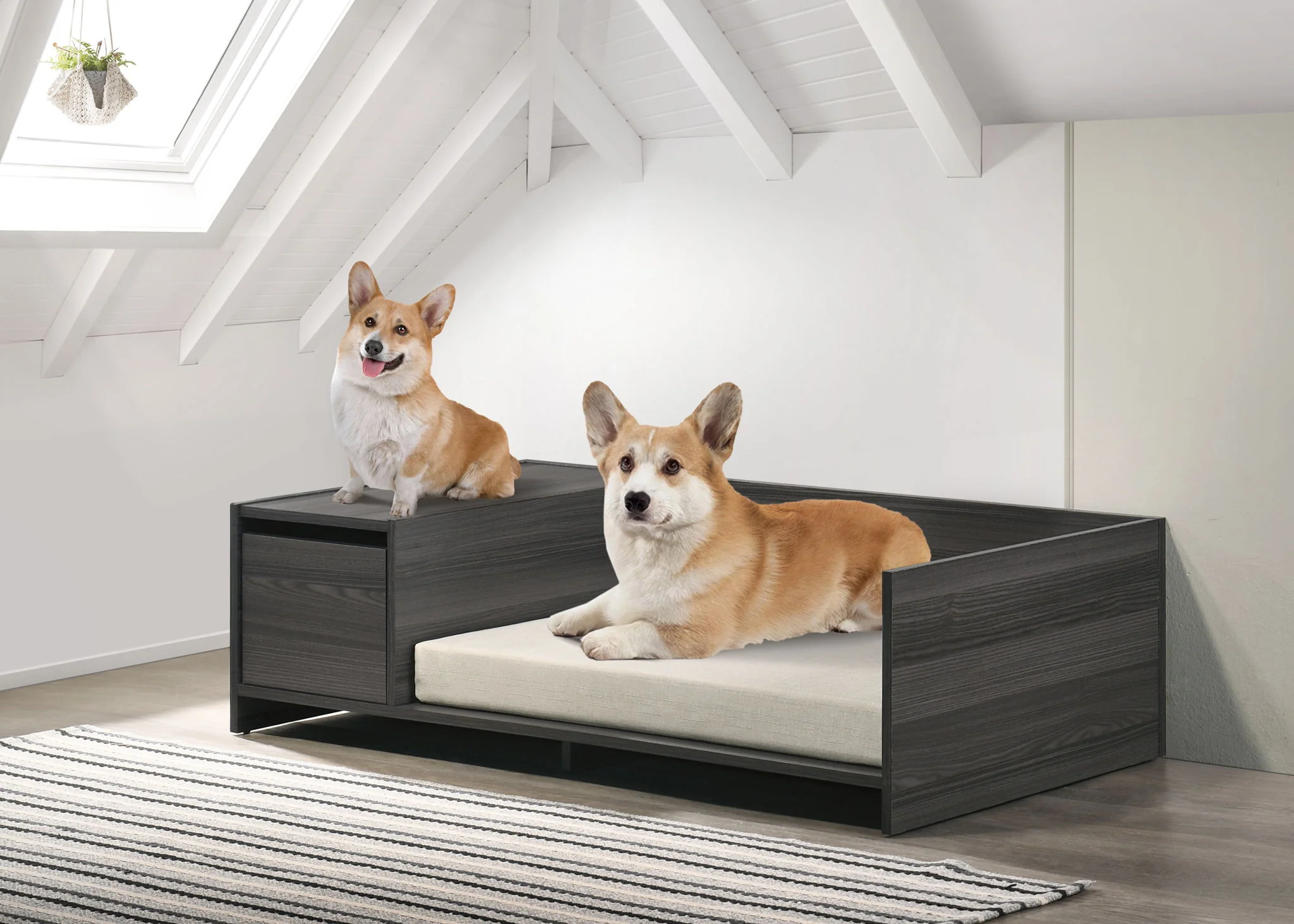 Esme - Wide Comfy Pet Bed With Cushion And Side Storage Compartment - Ash Gray