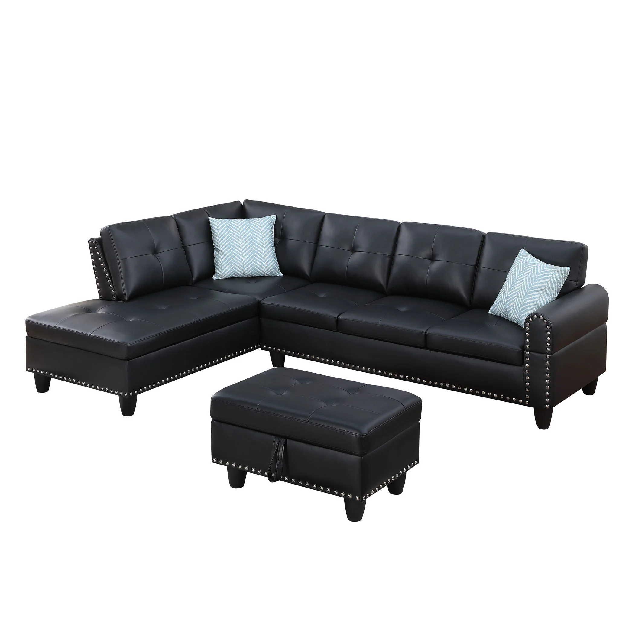 Irine - Faux Leather Sectional Sofa With Ottoman