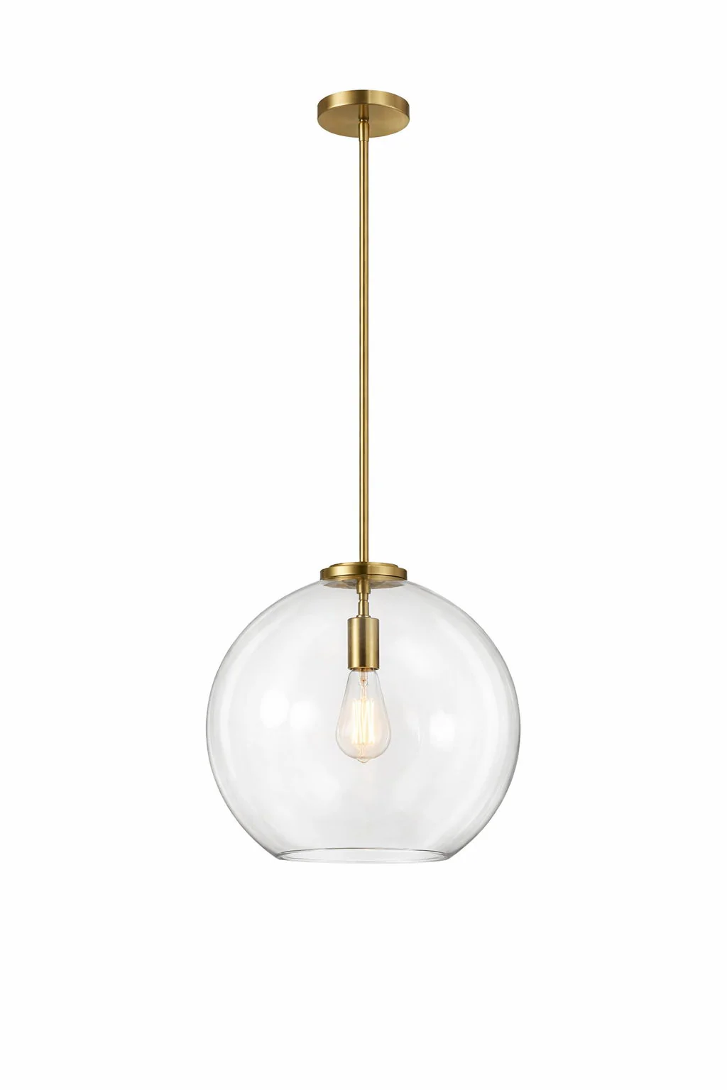 Gleam - Single Light Pendant Lamp With Clear Globe Satin - Antique Brass / Clear / Gold