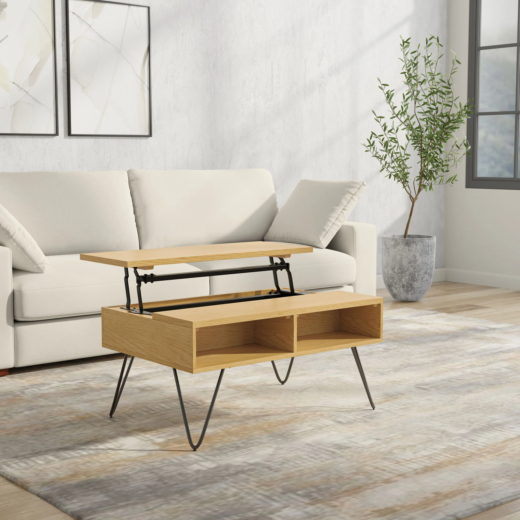 Hunter - Lift Top Coffee With Hidden Storage - Oak