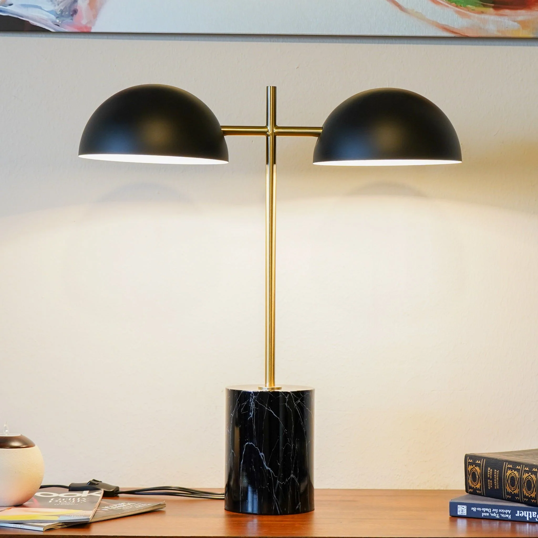 Nova - Hydro Table Lamp With On / Off Switch Double Lamp - Black / Gold / Marble