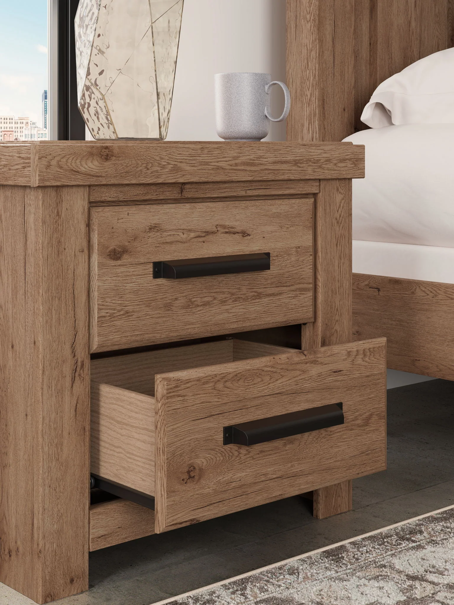9190-oliandon-two-drawer-night-stand-light-brown-4.webp Oliandon - Two Drawer Night Stand - Light Brown