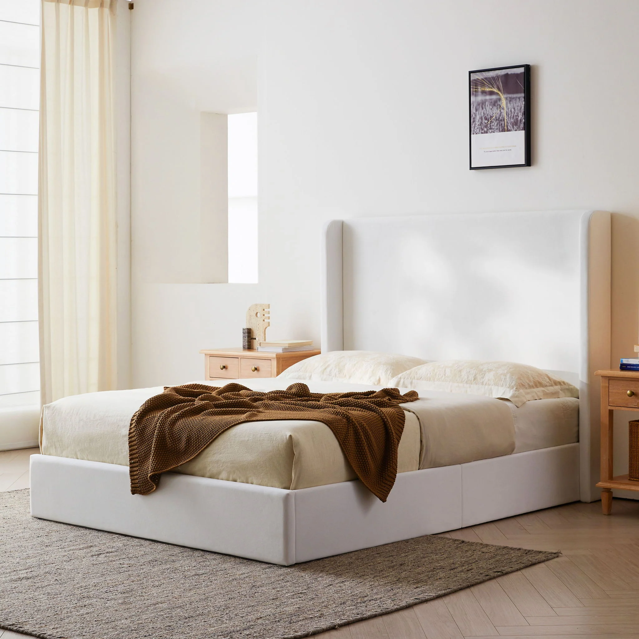 Carmen - King Size Upholstered Wingback Bed - White