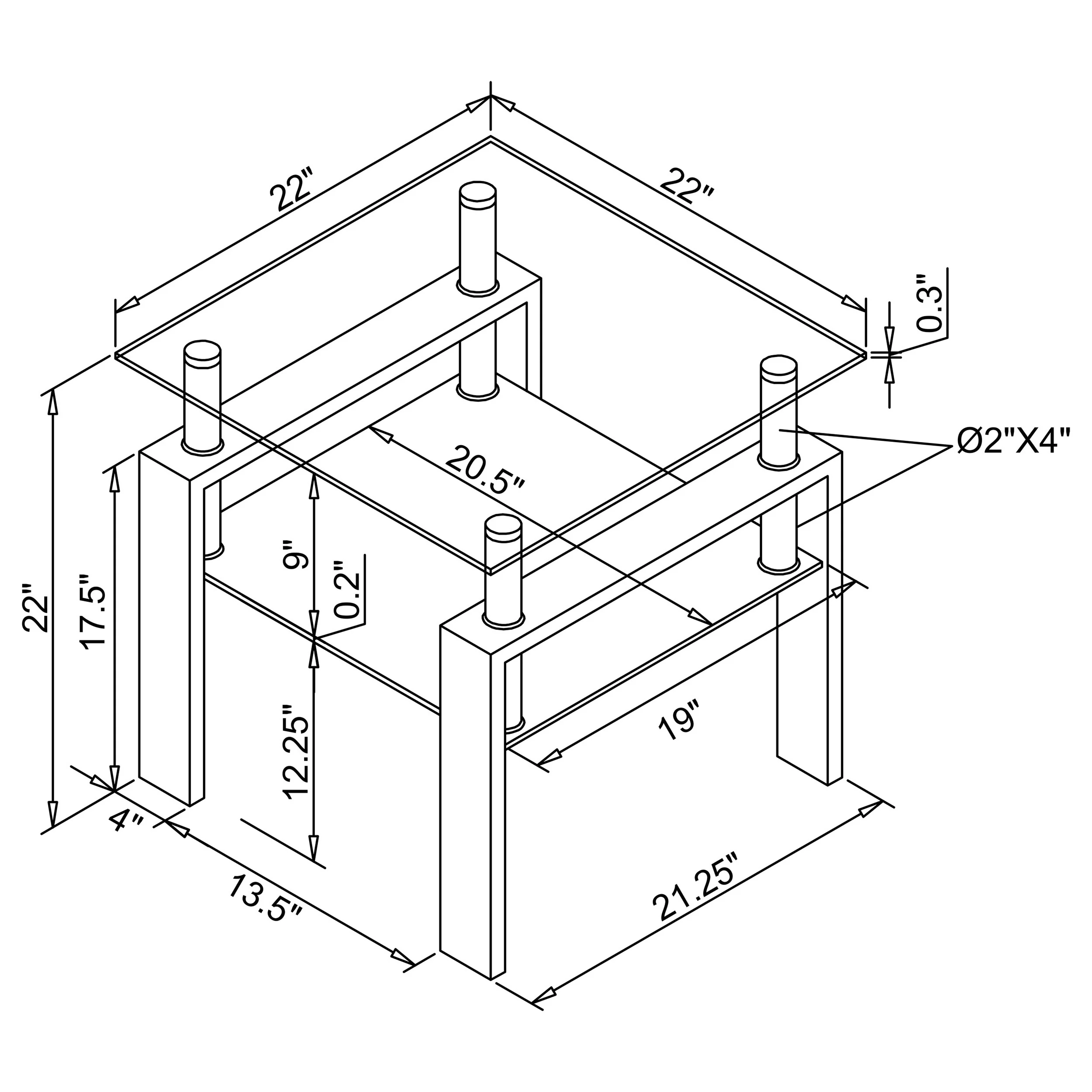 9299-dyer-1-shelf-square-glass-top-side-end-table-black-3.webp Dyer 1-shelf Square Glass Top Side End Table Black