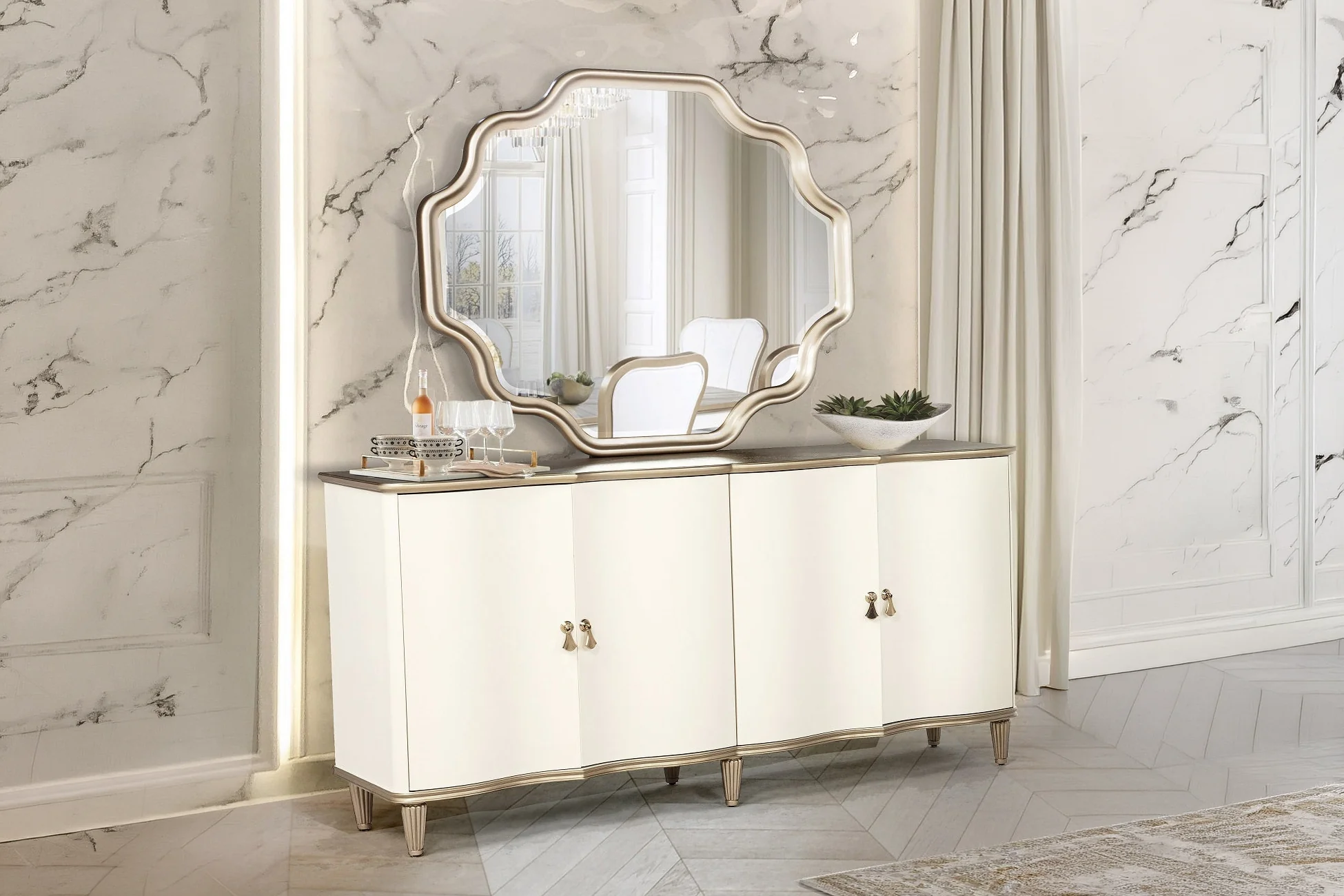 Pearl White & Champagne Sideboard Buffet Server
