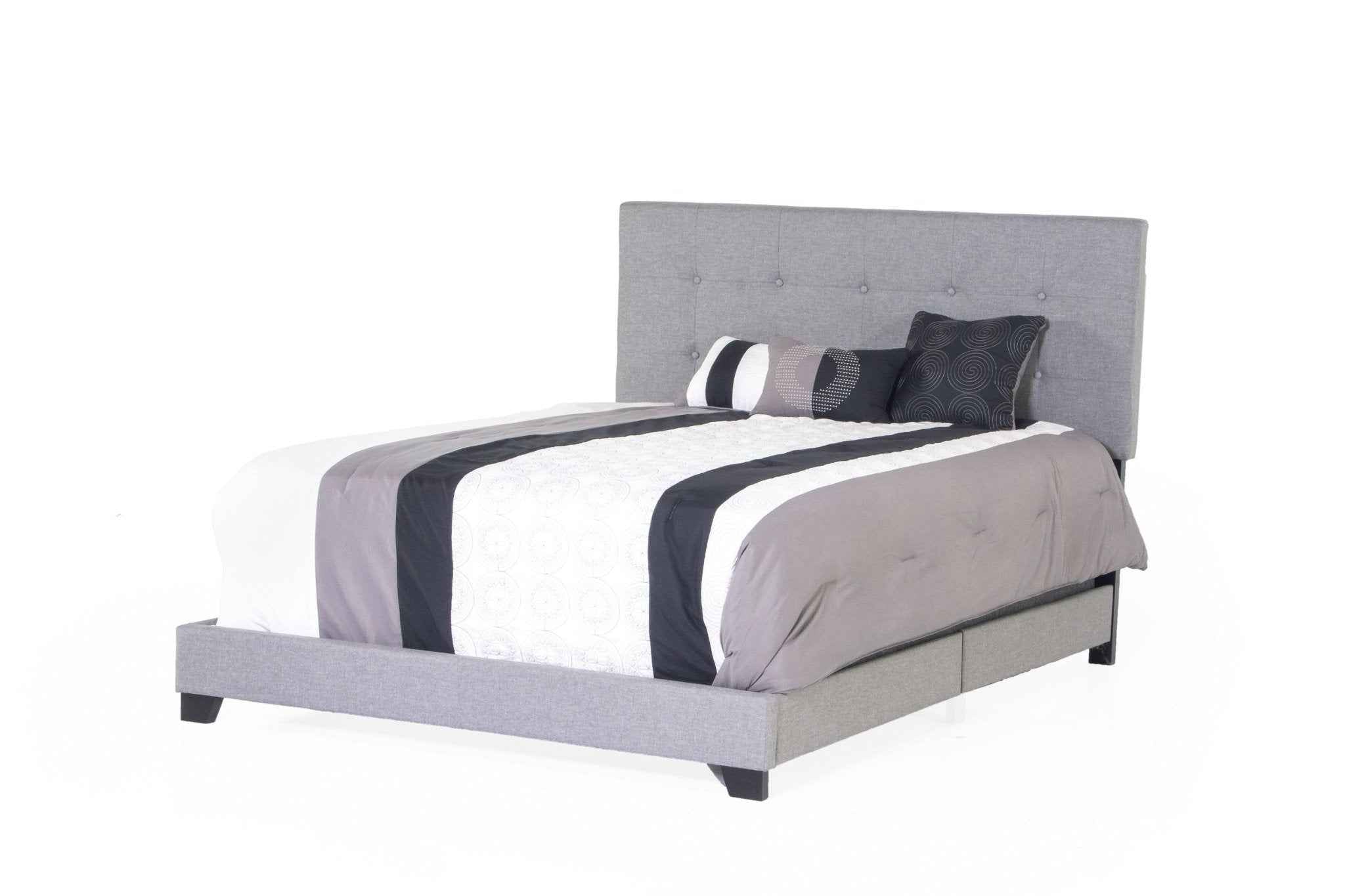 Light Gray Upholstered Panel Bed with Button-Tufted Headboard