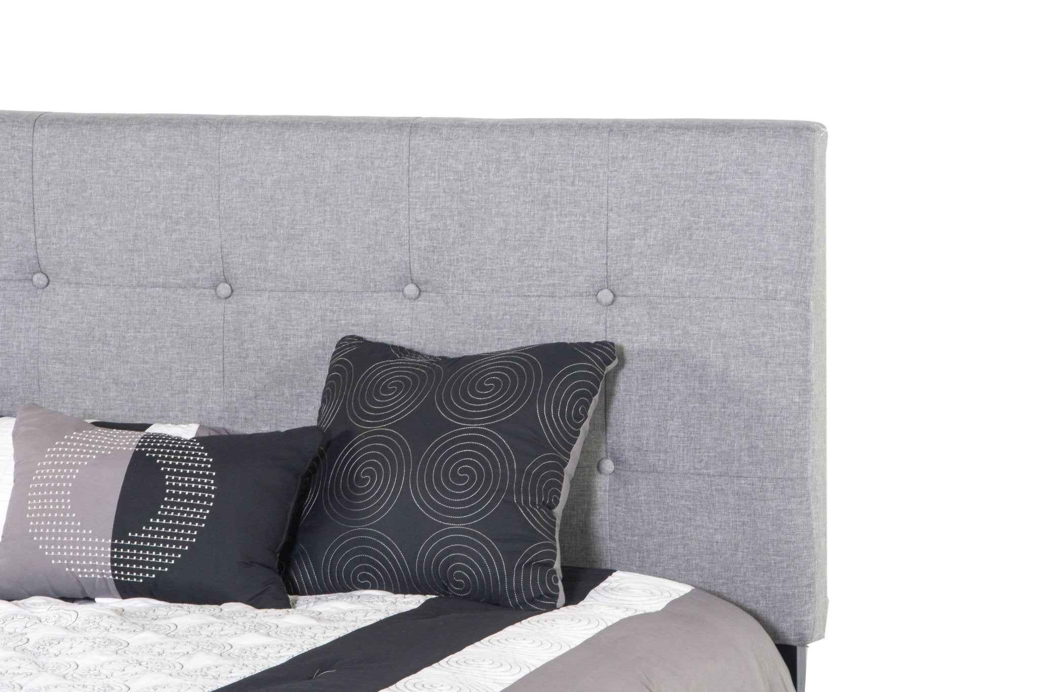 Light Gray Upholstered Panel Bed with Button-Tufted Headboard