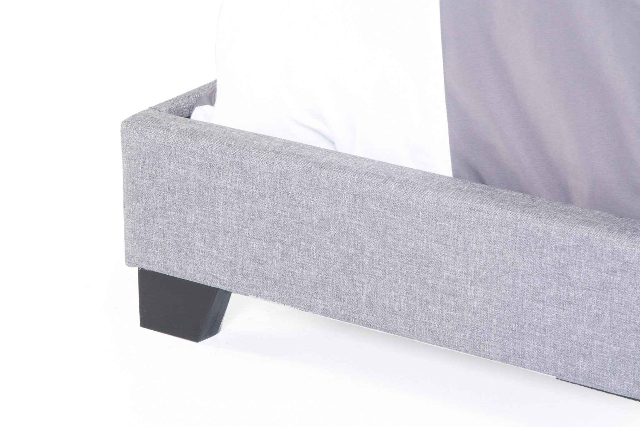 Light Gray Upholstered Panel Bed with Button-Tufted Headboard
