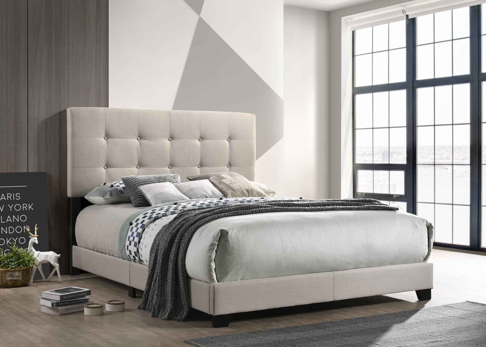 Khaki Tufted Upholstered Panel Bed