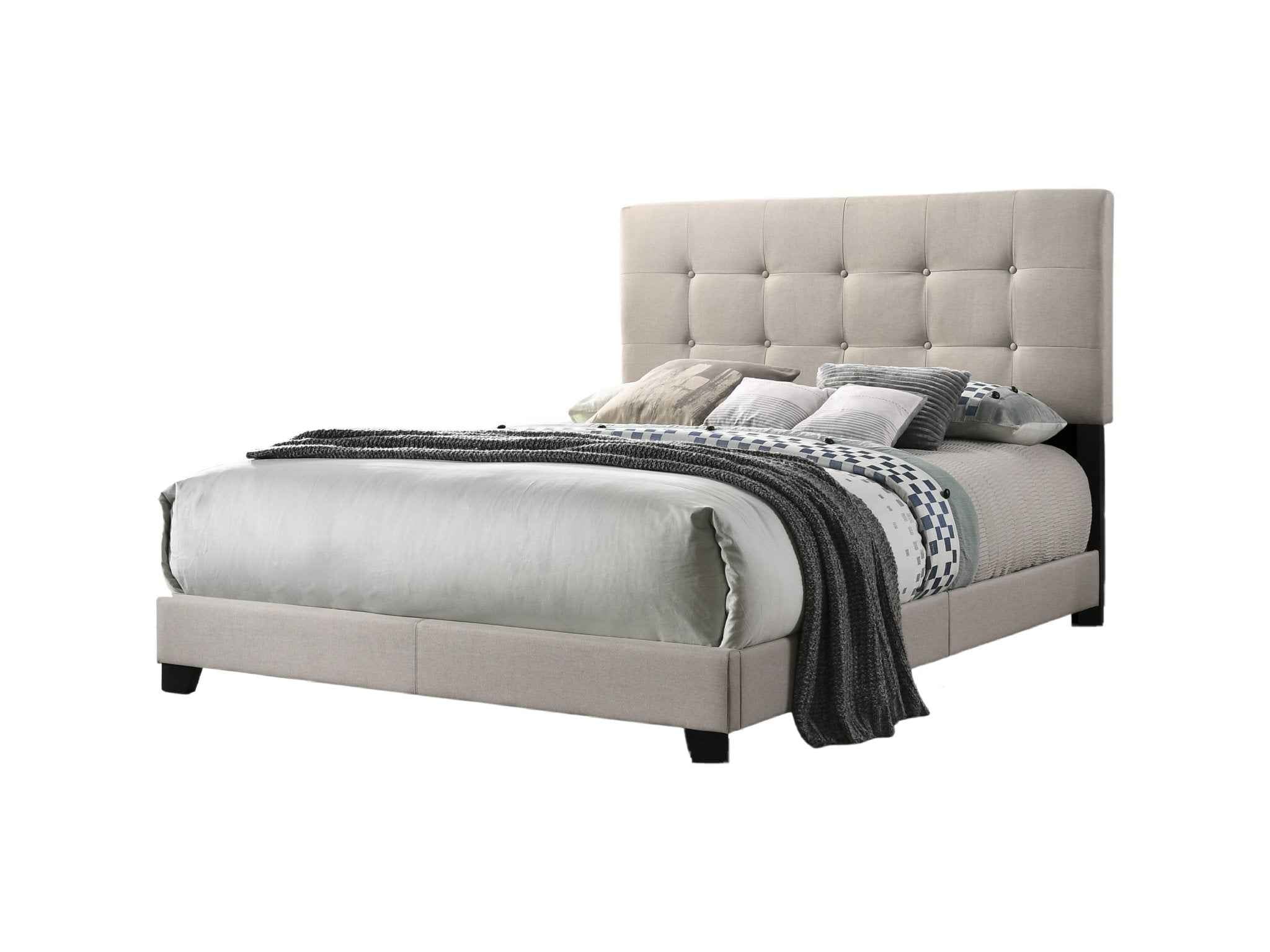 Khaki Tufted Upholstered Panel Bed