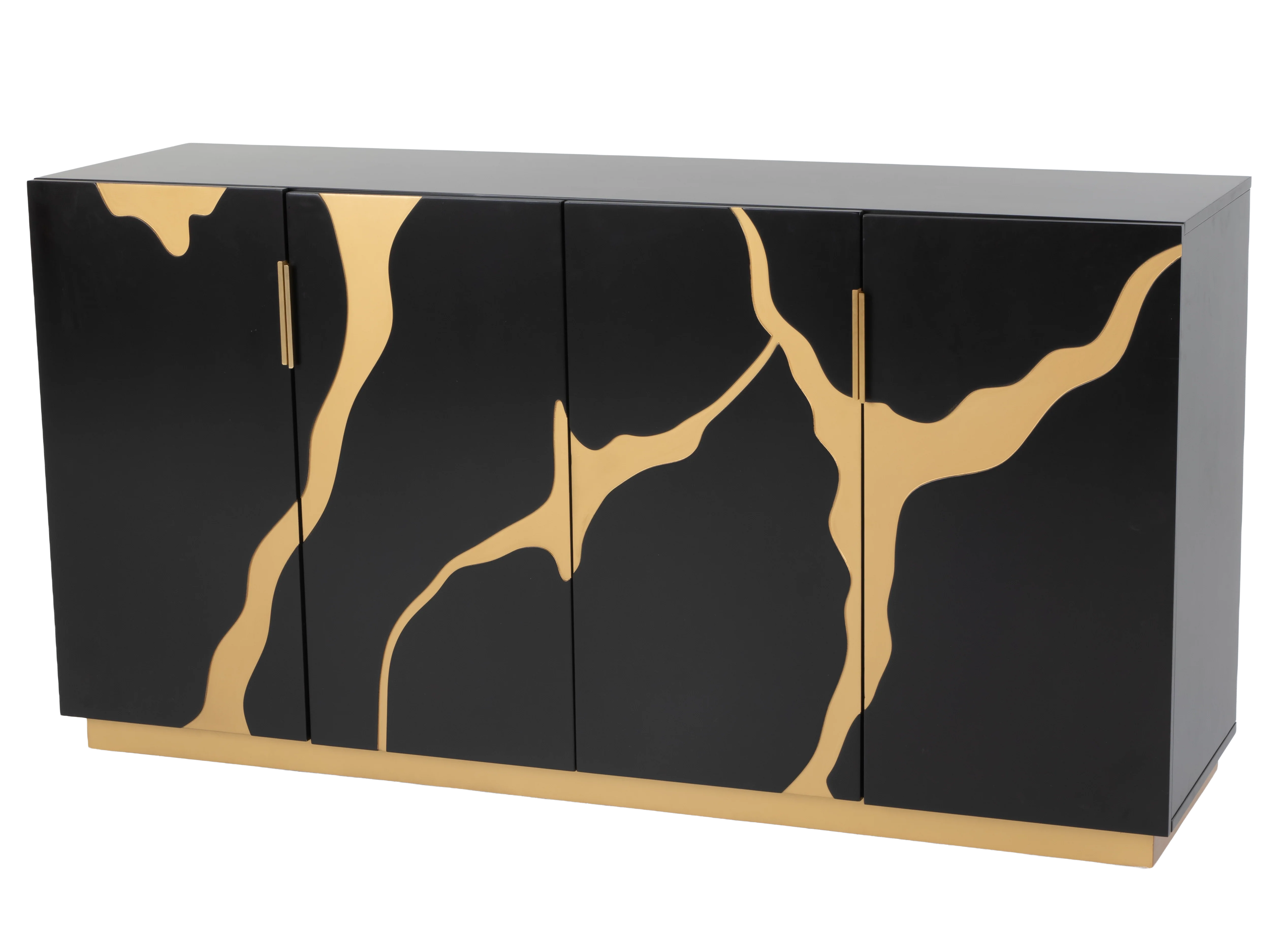 Modern Black and Gold Sideboard Buffet with Artistic Mirror