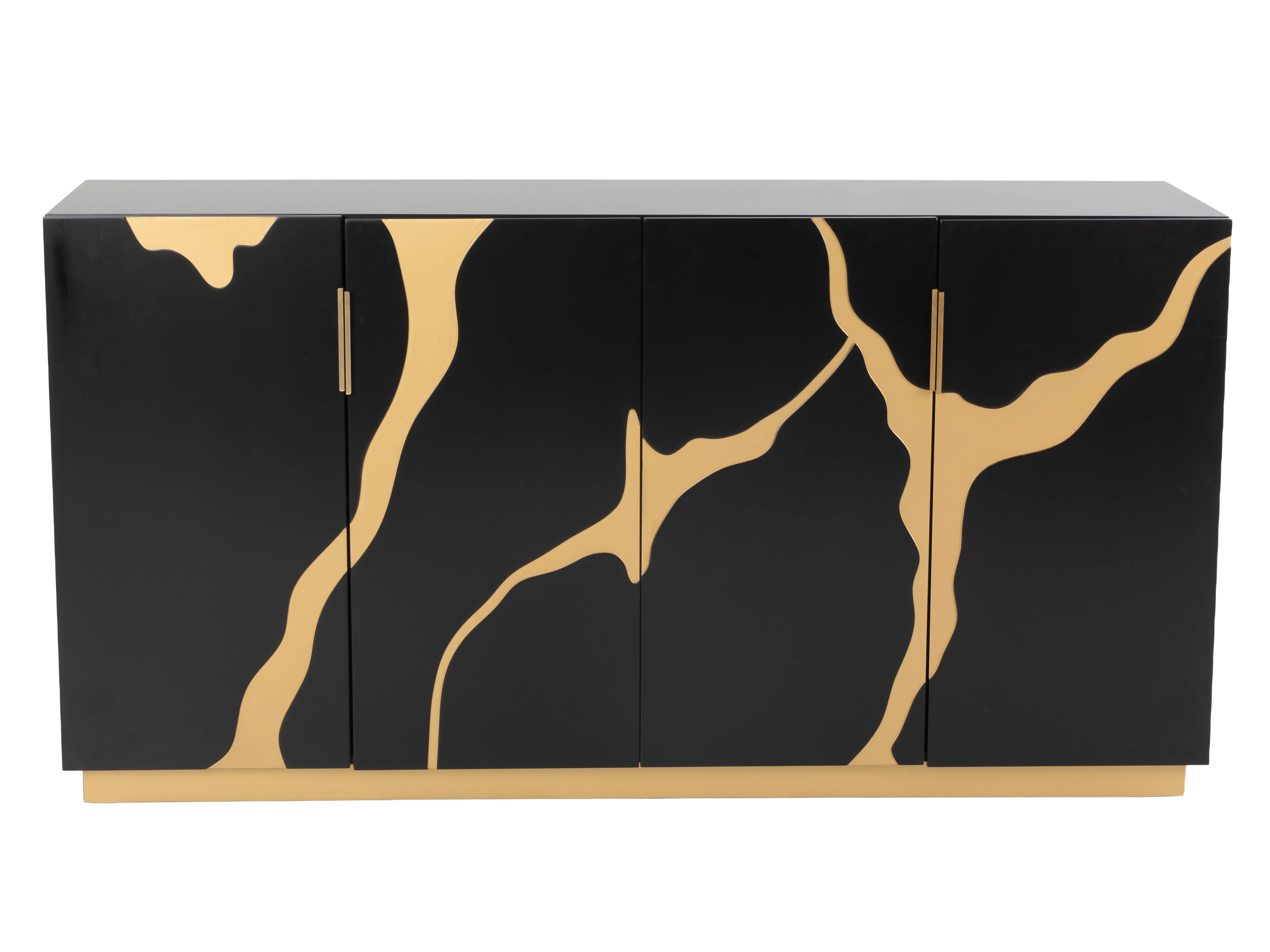 Modern Black and Gold Sideboard Buffet with Artistic Mirror