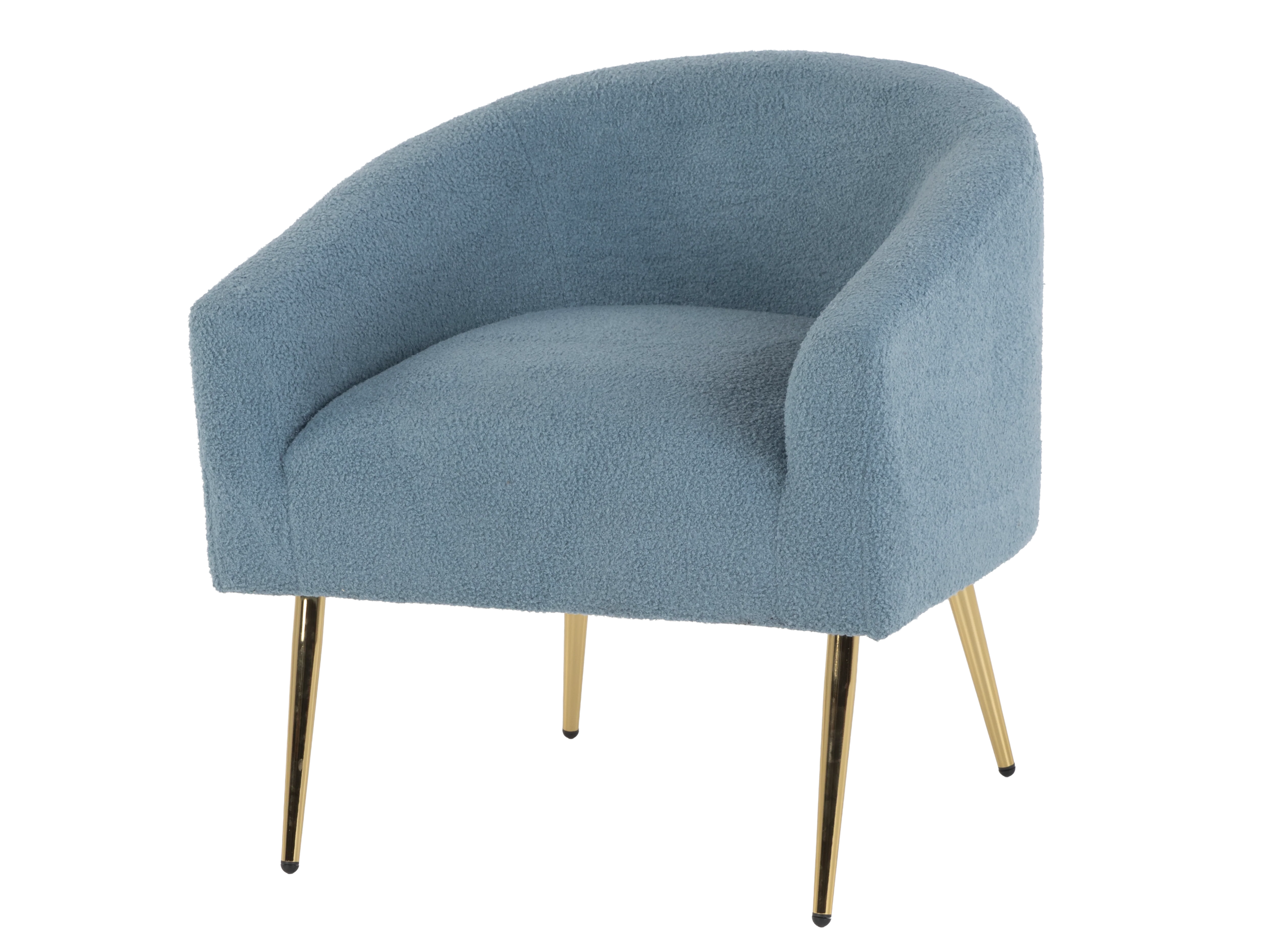 Blue Boucle Barrel Accent Chair with Gold Metal Legs